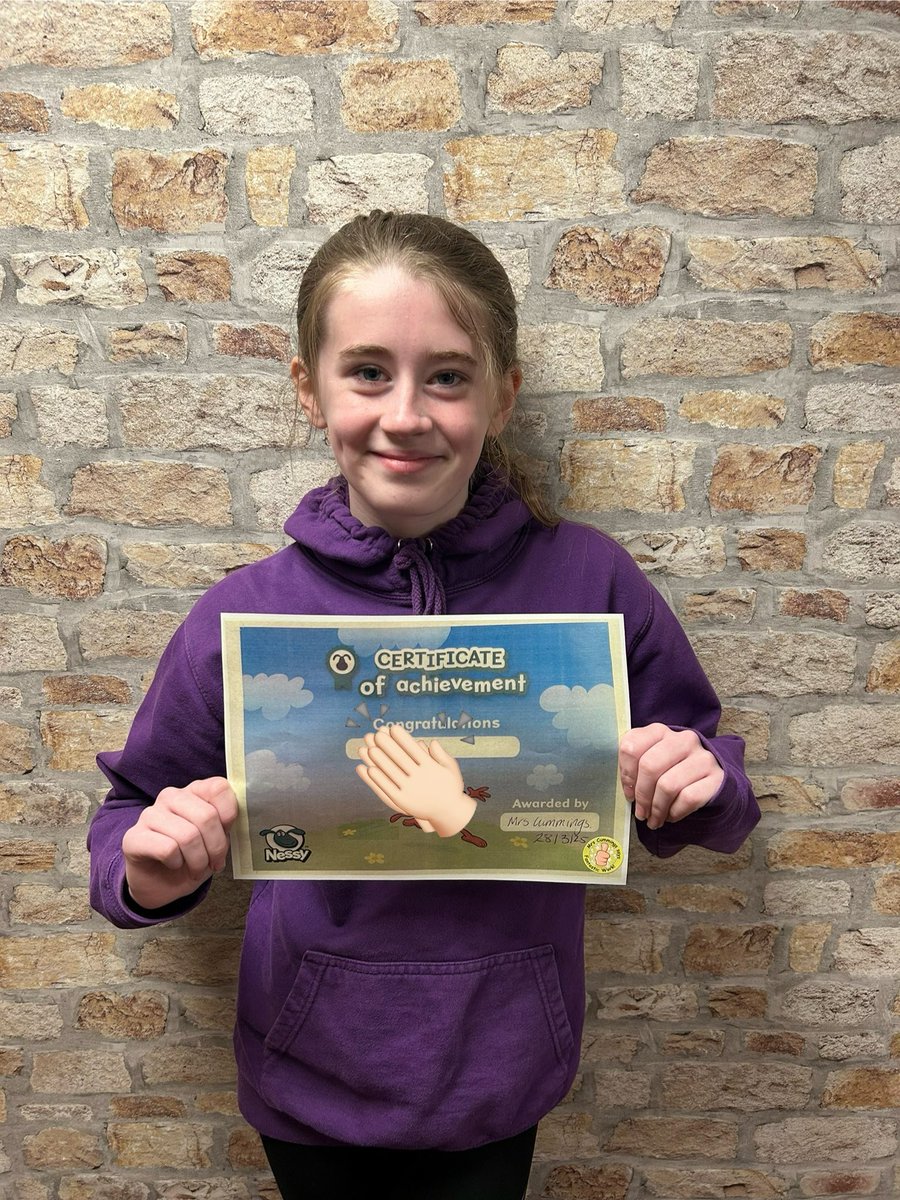 Huge well done to this clever girl who has completed the Nessy Reading and Spelling Programme!  Hard work pays off! 🌟👏🏻👏🏻 <a href="/MissMeikleBPS/">Miss Meikle & P7M</a> <a href="/NessyLearning/">Nessy</a>