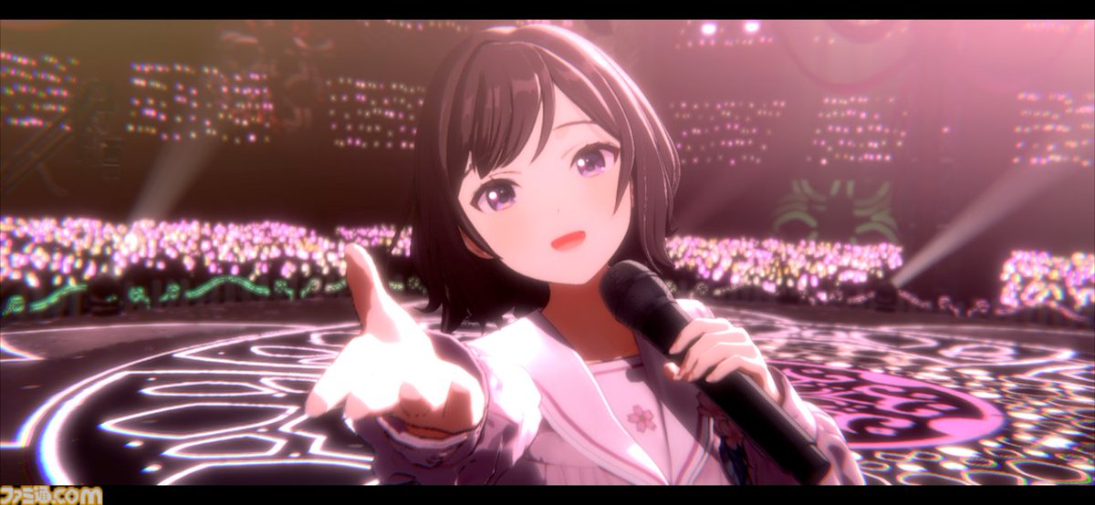 famitsu's tweet photo. 【学マス】あさり先生がライブに登場。制服姿で『桜フォトグラフ』を歌い上げる！ エイプリルフールだけど、ウソじゃない！
https://t.co/l3glmRf2EP

『学園アイドルマスター』の根緒亜紗里先生がライブに登場。あさり先生のチャイルドスモック、Tシャツ水着などの衣装も販売開始 https://t.co/vYMRjAL4NQ