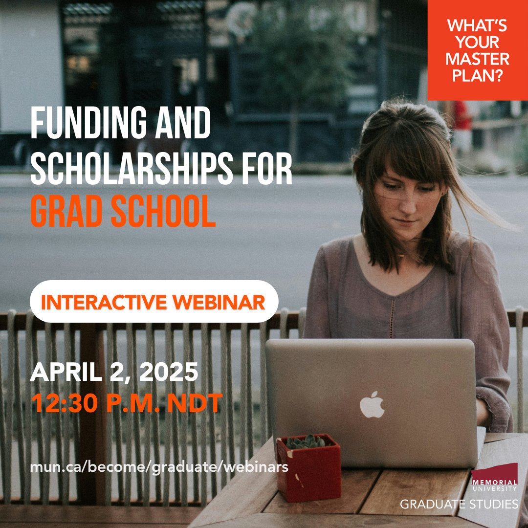 Are you thinking about grad school but wondering how to finance your studies? Join our webinar on April 2! We’ll cover everything you need to know about securing funding for your grad school journey!
Register: mun.ca/become/graduat…