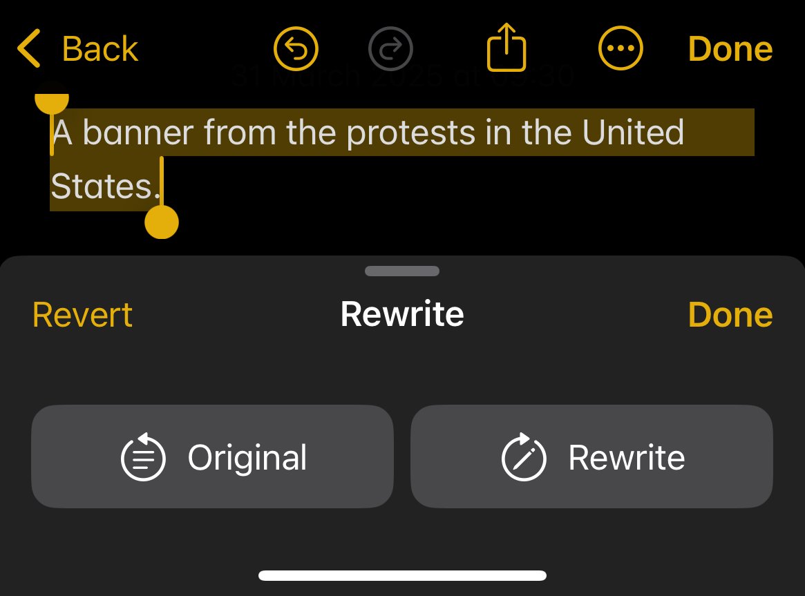 utkusen_en's tweet image. I accidentally discovered hidden censorship in Apple Intelligence. I was trying to improve a paragraph using Apple's writing tools, but it refused to rewrite the text. After investigating a bit, I found that the problematic phrase was "protests in Turkey." When I replaced it with…