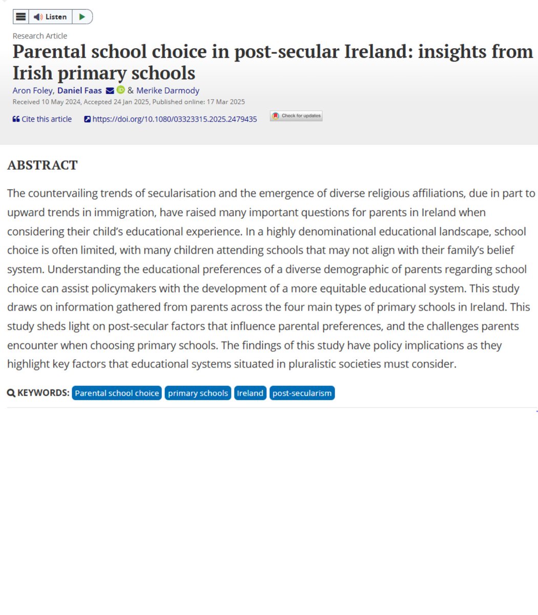 TCD Sociology (@tcdsociology) on Twitter photo 🚨New Research ✍️
Our colleague Daniel Faas has co-authored a new paper appearing in Irish Educational Studies on parental school choice 🏫👨🎓
tinyurl.com/2ew58v45
@TCD_SSP <a href="/ESRIDublin/">Economic and Social Research Institute (ESRI)</a> 🚨New Research ✍️
Our colleague Daniel Faas has co-authored a new paper appearing in Irish Educational Studies on parental school choice 🏫👨🎓
tinyurl.com/2ew58v45
@TCD_SSP <a href="/ESRIDublin/">Economic and Social Research Institute (ESRI)</a>