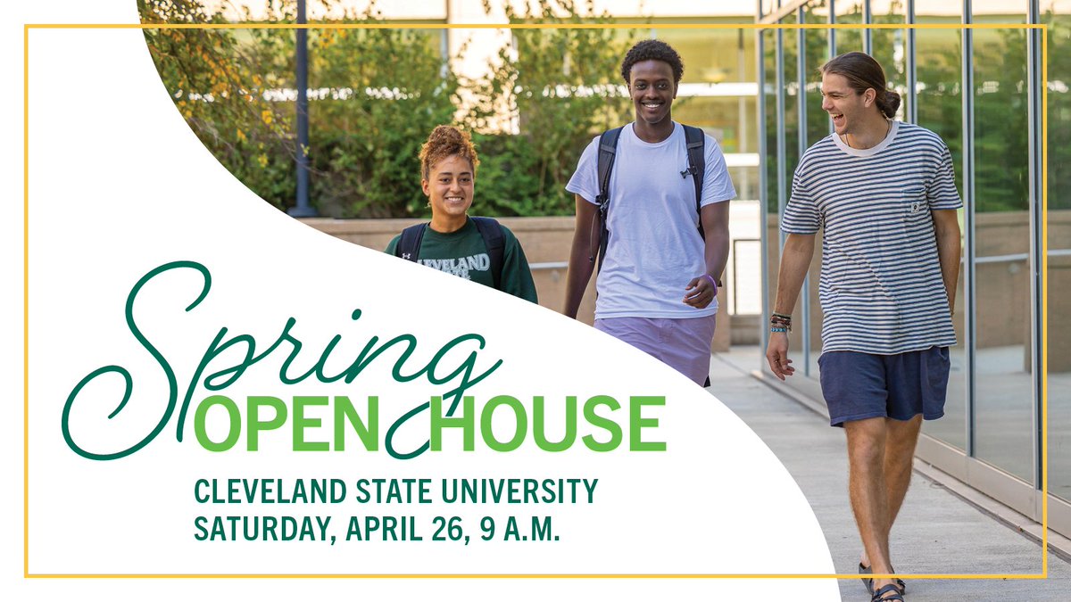 Join us for CSU’s Spring Open House on April 26, 2025. Join student-led tours of our downtown campus and check out the campus fair which showcases 50+ programs, departments and student clubs. 

Register today!
csuohio.edu/openhouse