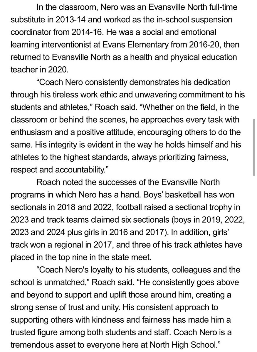Zac Nero of North is one of two recipients for the IBCA/PGC Transformational Coach Award. He has been an assistant at North for 12 years.