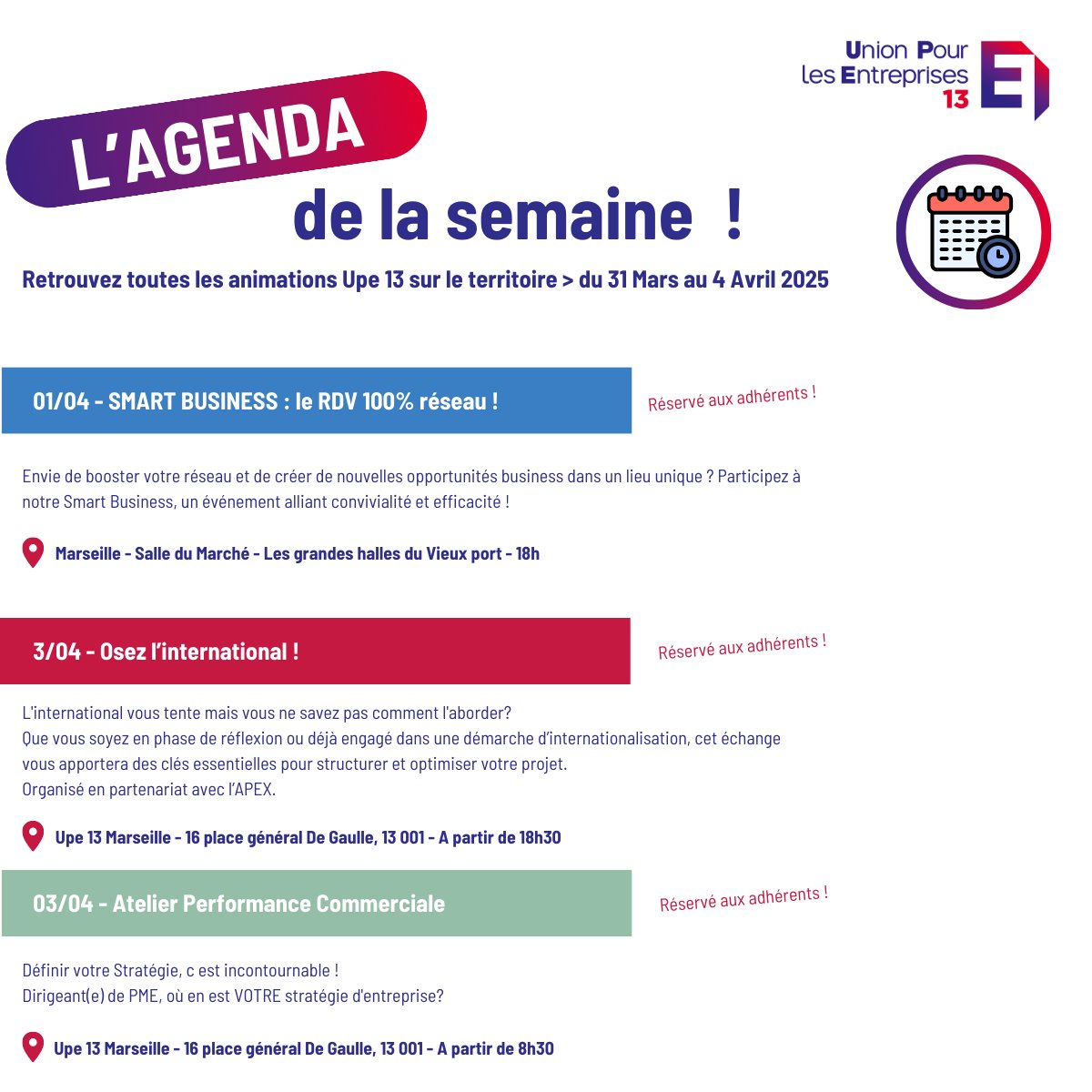 📌L'agenda de la semaine de l'Upe 13 !
Tous nos évènements 🔗urlr.me/dub4CQ