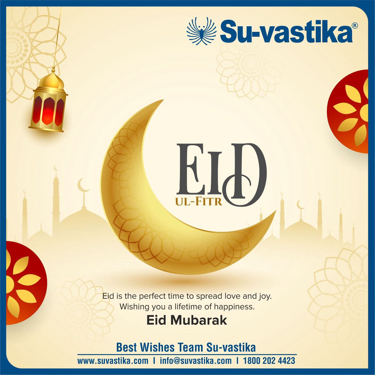 May this Eid bring you closer to your dreams and fill your life with happiness! Wishing you a blessed Eid from all of us at Su-vastika. 🌙💫 

#EidCelebration #Suvastika #FestivalOfLightsAndLove #blessing
