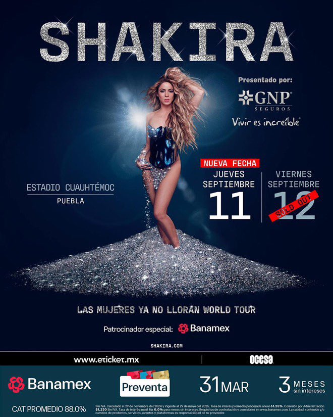 EstCuauhtemoc's tweet photo. ¡🔥 Hoy arranca la preventa para  @shakira en Puebla! 🔥  

No te quedes fuera, consigue tus boletos ya 🎟️✨ #ShakiraEnPuebla #PreventaShakira #TourShakira #LasMujeresYaNoLloranWorldTour https://t.co/FN58oJfbvG