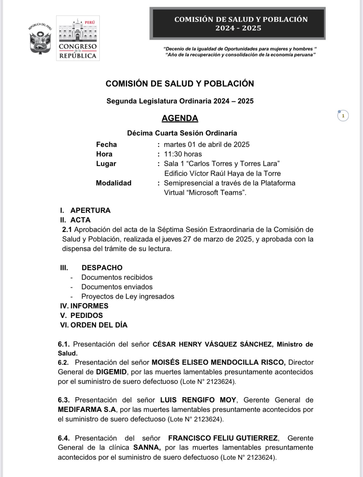 Documento oficial de la sesión del 1 de abril de 2025