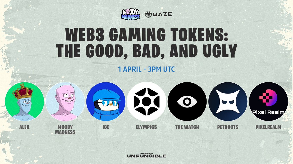 WHEN TOKEN?
WEB3 GAMING TOKENS: THE GOOD, BAD, AND UGLY

⏰️ TOMORROW, APRIL 1st - 3pm UTC
👇 (SET YOUR REMINDER BELOW)