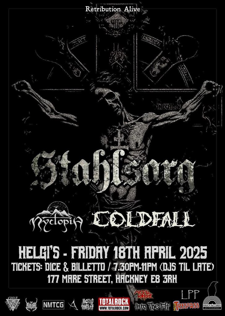 Prepare yourselves for a blackened night at Helgi's in April, courtesy of Stahlsarg, Nyctopia and Coldfall!
Tickets Dice: link.dice.fm/D12b8121d11d
Tickets Billetto: billetto.co.uk/e/retribution-…
Event: facebook.com/events/1664338…