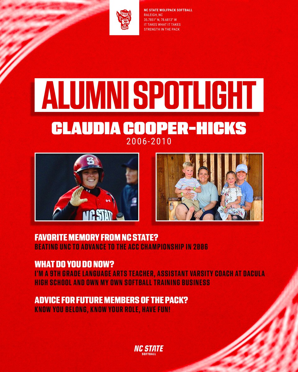 PackSoftball's tweet image. ⭐️Alumni Spotlight of the Day ⭐️

As we prepare to celebrate Alumni Weekend (April 4-6), we want to showcase some of our game changers! 

Today we're highlighting two members of the 2006 ACC Championship team! 

#GoPack