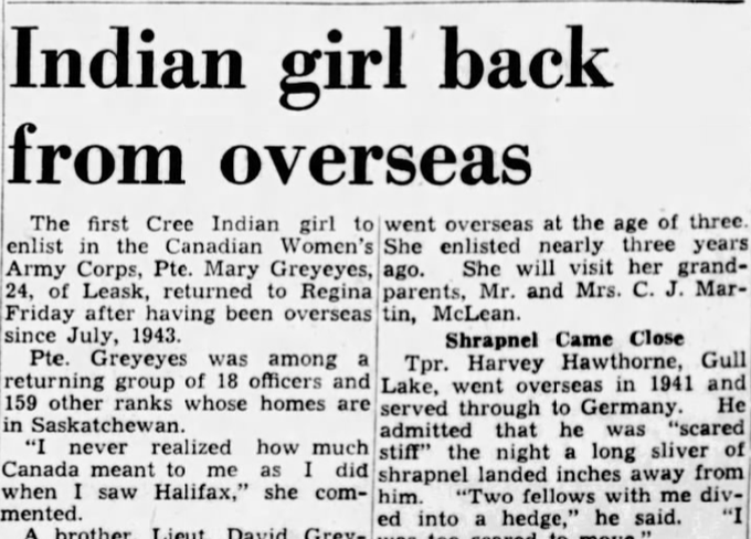 When she was asked to do the photo in 1945, Greyeyes refused. 
She stated that while she could vote as a veteran, the Indigenous People in Canada could not vote. Despite the insistence of the Army, she never agreed to do the second photo.

🧵8/10