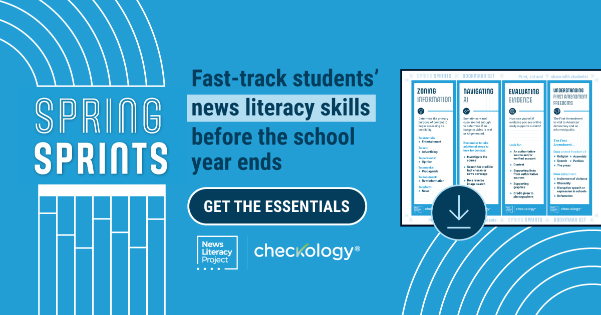 🤔 To begin assessing content's credibility, it's critical to determine its purpose!

ℹ️ Use our Checkology lesson "InfoZones" to teach students this foundational news literacy skill.

🔗 Learn more + download our Spring Sprints bookmarks: newslit.org/spring-sprints/

#NewsLiteracy