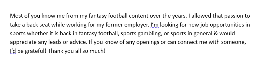 Personal news...

I was let go after nearly three years with my former employer. I was not given a reason. I feel blindsided, and my family has been greatly impacted by this decision. 

I held multiple roles simultaneously: Editor, Social Media Lead, and Email Marketing Lead. ⬇️