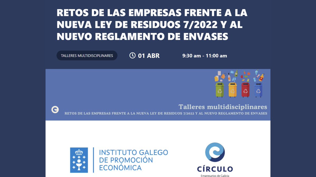 ♻️ Coregal Reciclados de Galicia, miembro de APROEMA, mañana, a las 9:30h, abordará los principales retos que enfrentan las empresas ante la nueva Ley de Residuos 7/2022 y el nuevo Reglamento de Envases.
aproema.com/empresas_medio…