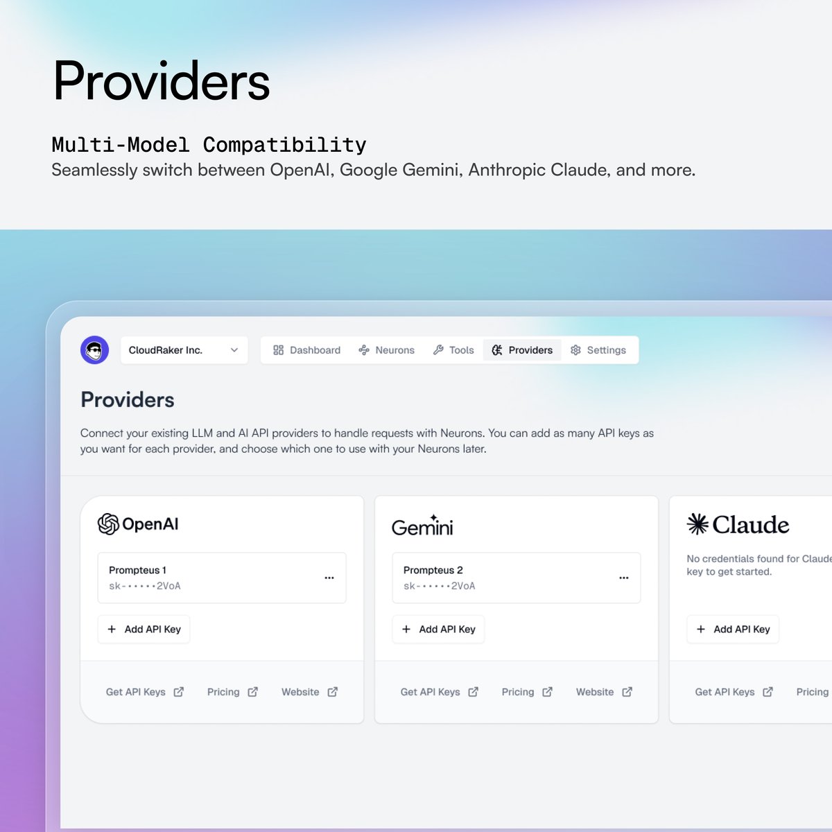 prompteusai's tweet photo. Combining these 5 features is what makes Prompteus the one platform to rule AI. 👇
🎨No-code Workflow Editor: Drag, drop, deploy.
🔓Multi Provider support: Build once, connect everything.
🆙Re-routing: Improve LLM Reliability and Uptime Management.
📑Logs: Every token, every step, every call, logged.
💡Caching: Cut latency and reduce token spend.
#AI #NoCode #WorkflowAutomation #BusinessEfficiency #Prompteus