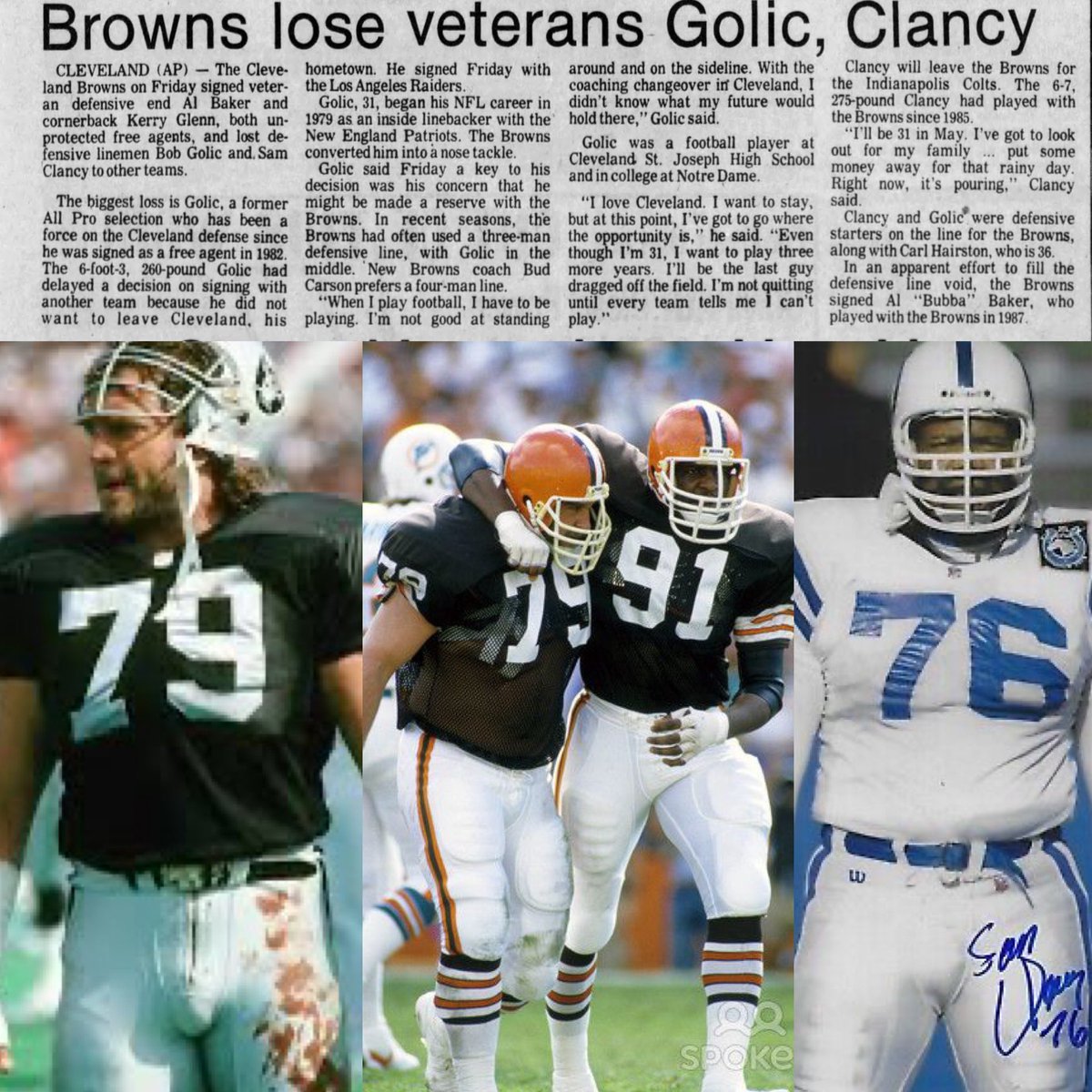 MrCleveland_216's tweet photo. March 31, 1989: End Of An Era🏈
Browns overhaul Defensive Line…
OUT: Bob Golic, Sam Clancy
IN: Al “Bubba” Baker
Golic & Clancy were mainstays, played some big, big, big games for us
Golic didn’t want to leave, Clancy ENORMOUS in playoff win vs. Jets
#SavedByTheBell
#SamBam https://t.co/l7zilxjJpW