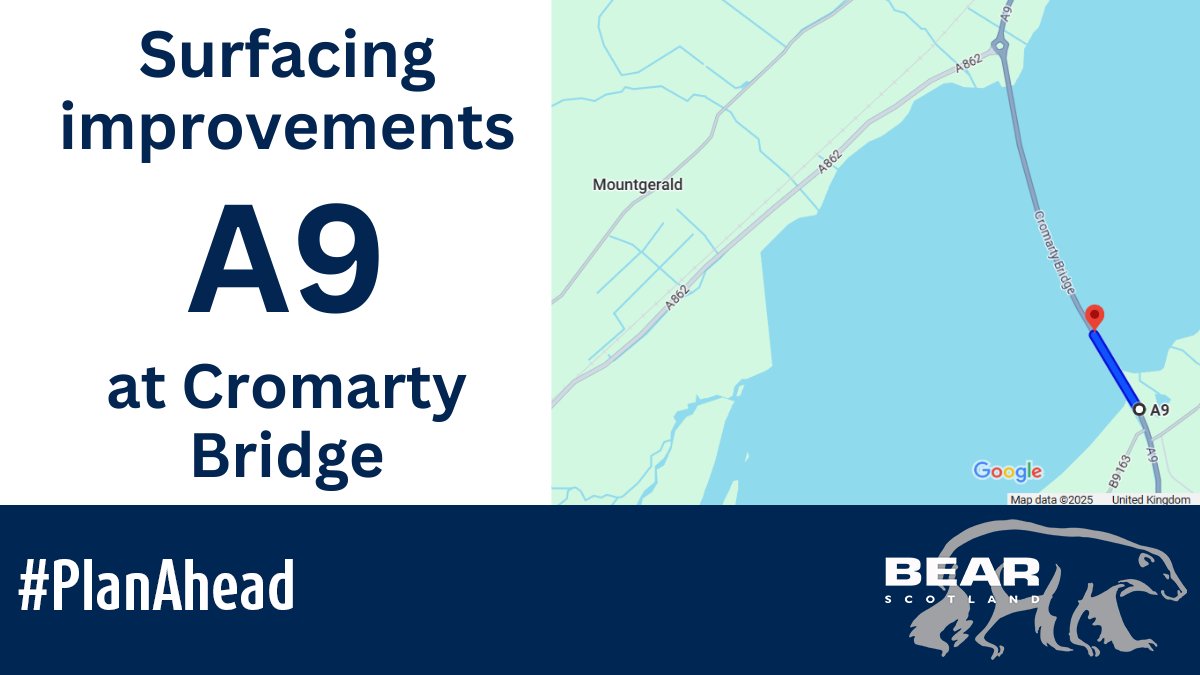 BEAR NW Trunk Roads (@nwtrunkroads) on Twitter photo Overnight resurfacing on the #A9 at Cromarty Bridge starts on Monday 14 April.
🚚 Lane closure with convoy in place each working night.
Full details: bit.ly/4cmSlFN
<a href="/trafficscotland/">Traffic Scotland</a> Overnight resurfacing on the #A9 at Cromarty Bridge starts on Monday 14 April.
🚚 Lane closure with convoy in place each working night.
Full details: bit.ly/4cmSlFN
<a href="/trafficscotland/">Traffic Scotland</a>