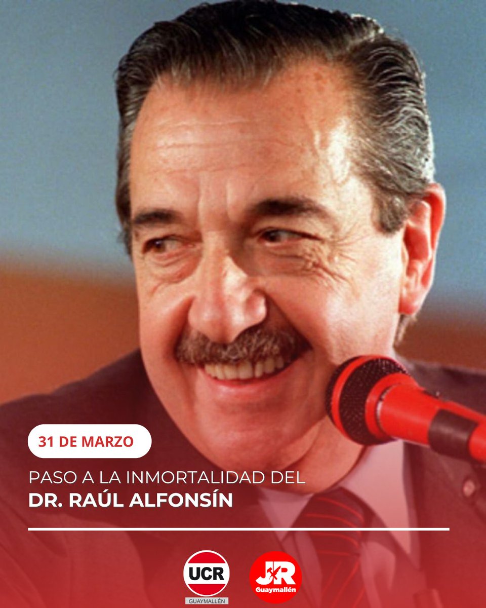 🕊️ Hoy recordamos a Raúl Alfonsín, a 16 años de su partida. Padre de la democracia y defensor de los derechos humanos, su legado sigue vivo en la historia y el corazón de los argentinos.