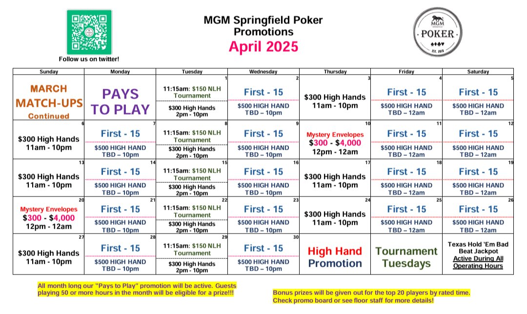 Here's what's happening in April <a href="/MGMSPoker/">MGM Springfield Poker</a>
