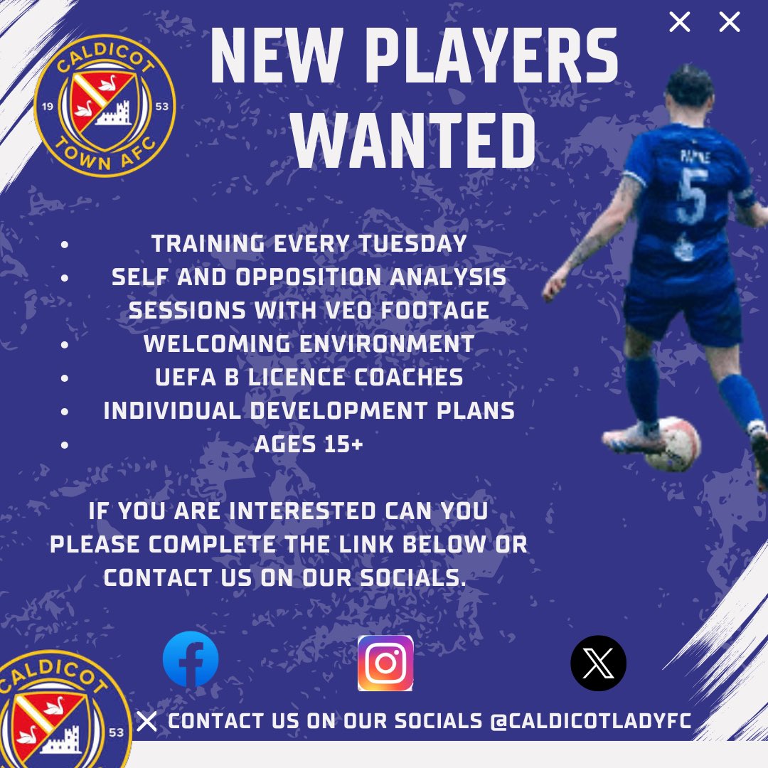🚨 New Players Wanted 🚨

We are already looking to add players to our squad for next season. Hosting an open training session with a date TBC soon. 

If interested please complete the form on our profile or drop us a message. #UppaTown🔵

forms.office.com/r/hkt1GypY3T