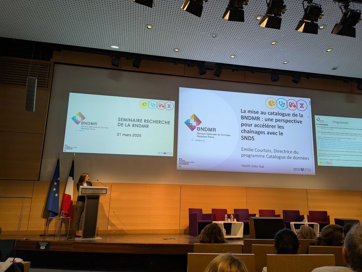 Health Data Hub (@healthdatahub) on Twitter photo Emilie Courtois, Directrice du programme Catalogue des données au #HDH, a eu le plaisir de participer au séminaire de recherche de la <a href="/BNDMR/">BNDMR Maladies Rares</a>, entrepôt de données de santé national géré par l’<a href="/APHP/">Assistance Publique – Hôpitaux de Paris (AP-HP)</a> et financé par <a href="/Sante_Gouv/">Ministère de la Santé et de l'Accès aux soins</a>.
L'occasion de mettre en avant les nombreuses Emilie Courtois, Directrice du programme Catalogue des données au #HDH, a eu le plaisir de participer au séminaire de recherche de la <a href="/BNDMR/">BNDMR Maladies Rares</a>, entrepôt de données de santé national géré par l’<a href="/APHP/">Assistance Publique – Hôpitaux de Paris (AP-HP)</a> et financé par <a href="/Sante_Gouv/">Ministère de la Santé et de l'Accès aux soins</a>.
L'occasion de mettre en avant les nombreuses