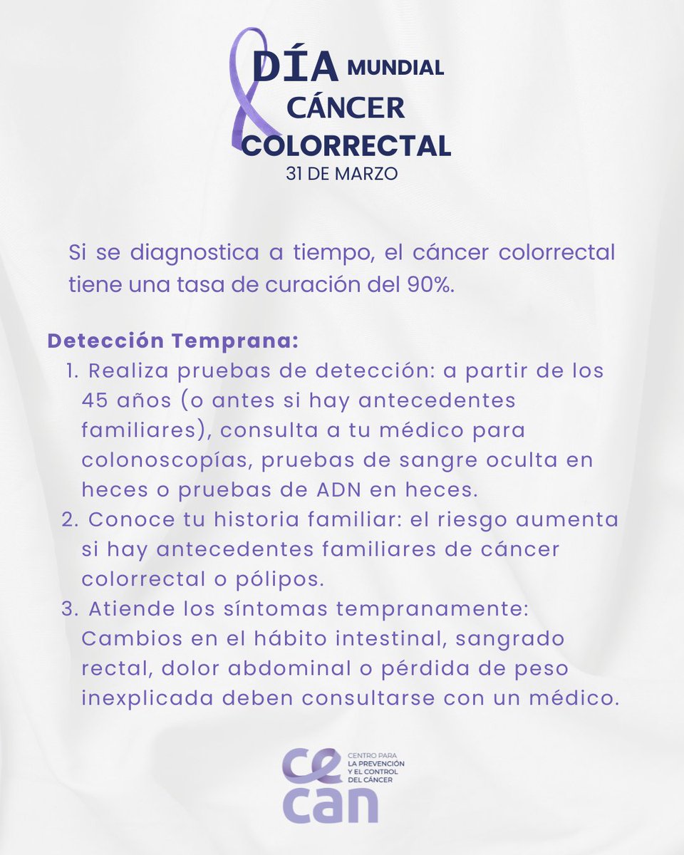 🎗️ Hoy, Día Mundial del Cáncer Colorrectal.

La prevención y la detección temprana pueden salvar vidas.
✅ Alimentación saludable
✅ Ejercicio 
✅ No alcohol ni tabaco
✅ Exámenes de detección

#DíaMundialDelCáncerColorrectal #PrevenciónEsVida #Salud #CáncerColorrectal