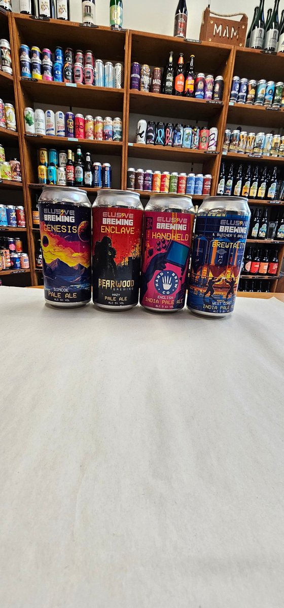 Beer Central (@beercentralltd) on Twitter photo We have more great beers from @elusivebrew this evening.
1️⃣ Genesis (Pale, 5%)
2️⃣ Enclave (Hazy Pale, 5.3%)(<a href="/bearwoodbrewing/">Bearwood Brewing</a> Collab)
3️⃣ Handheld (IPA, 5.6%)(@handbrewco Collab)
4️⃣ Brewtality (West Coast IPA, 5.8%)(@butchersbrewclub Collab)
(All £4.95) We have more great beers from @elusivebrew this evening.
1️⃣ Genesis (Pale, 5%)
2️⃣ Enclave (Hazy Pale, 5.3%)(<a href="/bearwoodbrewing/">Bearwood Brewing</a> Collab)
3️⃣ Handheld (IPA, 5.6%)(@handbrewco Collab)
4️⃣ Brewtality (West Coast IPA, 5.8%)(@butchersbrewclub Collab)
(All £4.95)