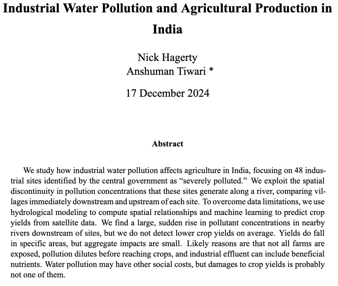 JAERE (@jaereaere) on Twitter photo ๐ง Just accepted ๐ฑ in <a href="/JaereAere/">JAERE</a>:
"Industrial Water Pollution and Agricultural Production in India " by Nick Hagerty (<a href="/hagertynw/">Nick Hagerty</a>) and Anshuman Tiwari (<a href="/_AnshumanTiwari/">Anshuman Tiwari</a>)
Read it here: journals.uchicago.edu/doi/10.1086/73โฆ ๐ง Just accepted ๐ฑ in <a href="/JaereAere/">JAERE</a>:
"Industrial Water Pollution and Agricultural Production in India " by Nick Hagerty (<a href="/hagertynw/">Nick Hagerty</a>) and Anshuman Tiwari (<a href="/_AnshumanTiwari/">Anshuman Tiwari</a>)
Read it here: journals.uchicago.edu/doi/10.1086/73โฆ