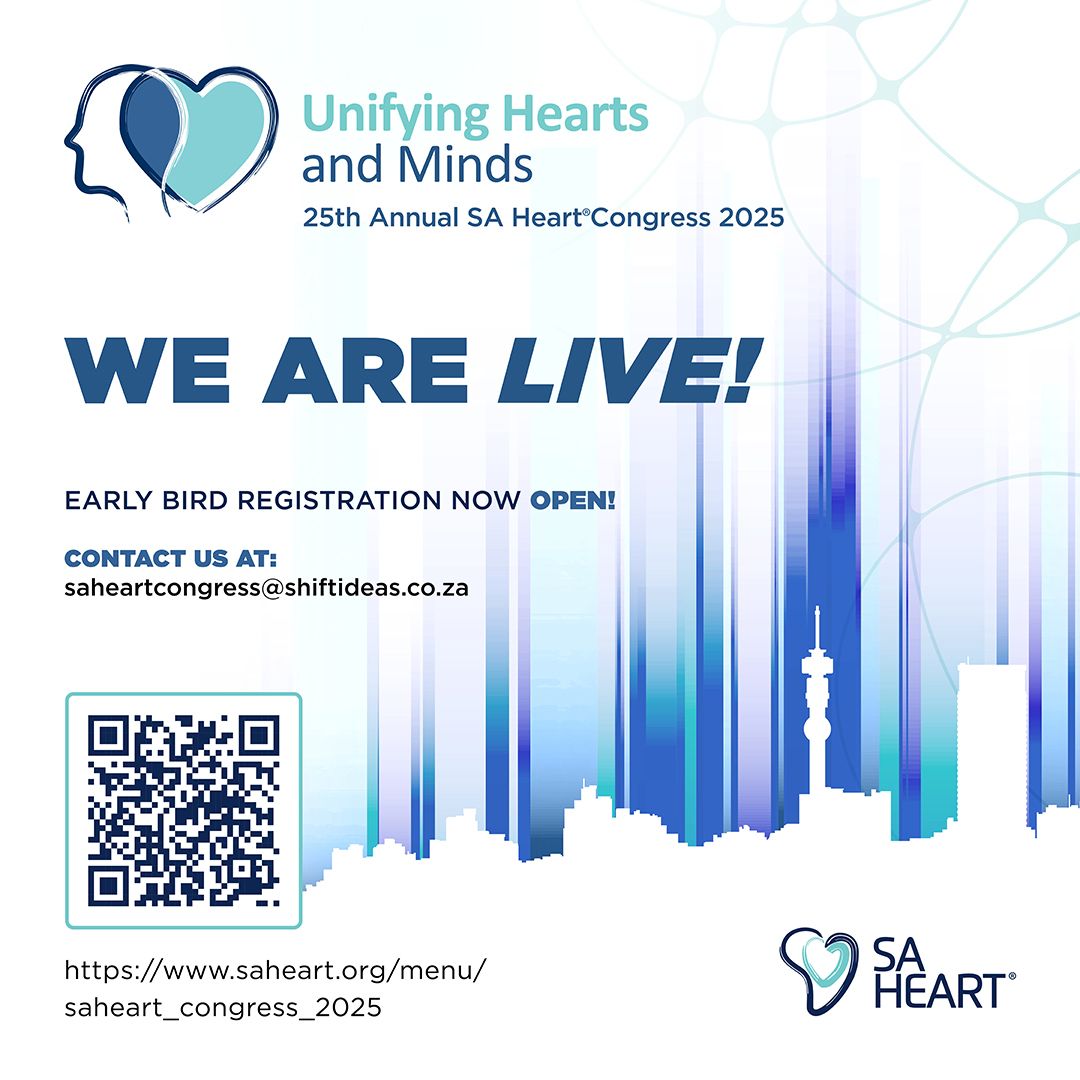 SAHeartAssocation (@saheart_za) on Twitter photo šØ Early bird registration is now LIVE for the 25th SA HeartĀ® Congress 2025!
š« Unifying Hearts and Minds
š Donāt miss outāsecure your spot now: saheart.org/menu/saheart_cā¦
š§ saheartcongress@shiftideas.co.za
#SAHeartCongress2025 #Cardiology #MedicalConference #EarlyBird šØ Early bird registration is now LIVE for the 25th SA HeartĀ® Congress 2025!
š« Unifying Hearts and Minds
š Donāt miss outāsecure your spot now: saheart.org/menu/saheart_cā¦
š§ saheartcongress@shiftideas.co.za
#SAHeartCongress2025 #Cardiology #MedicalConference #EarlyBird