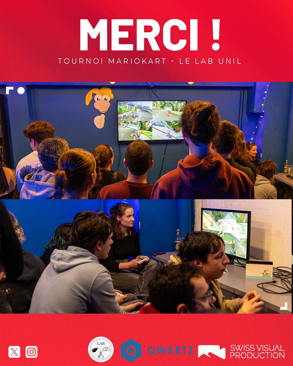 #Throwback

Le 28 mars, nous avons aidé à l'organisation du tournoi MarioKart de lab unil au <a href="/qwertzcafe/">Qwertz</a> 

C’était l’occasion de commencer gentiment 👀

Merci à tous ceux qui étaient présents 🫶

📷 <a href="/PHX_MIK/">PHX | Mik</a> 
🎨 <a href="/Nixop/">R-B | Nixop</a>