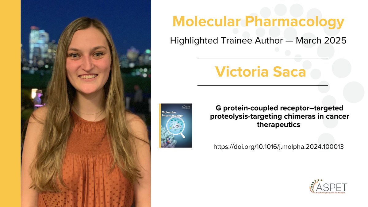 Victoria Saca, a 5th year PhD student at @rockefelleruniv, is a Highlighted Trainee Author for Molecular Pharmacology. She hopes that her research will help expand the use of PROTAC technology to target GPCRs and other membrane proteins. Read the article: doi.org/10.1016/j.molp….