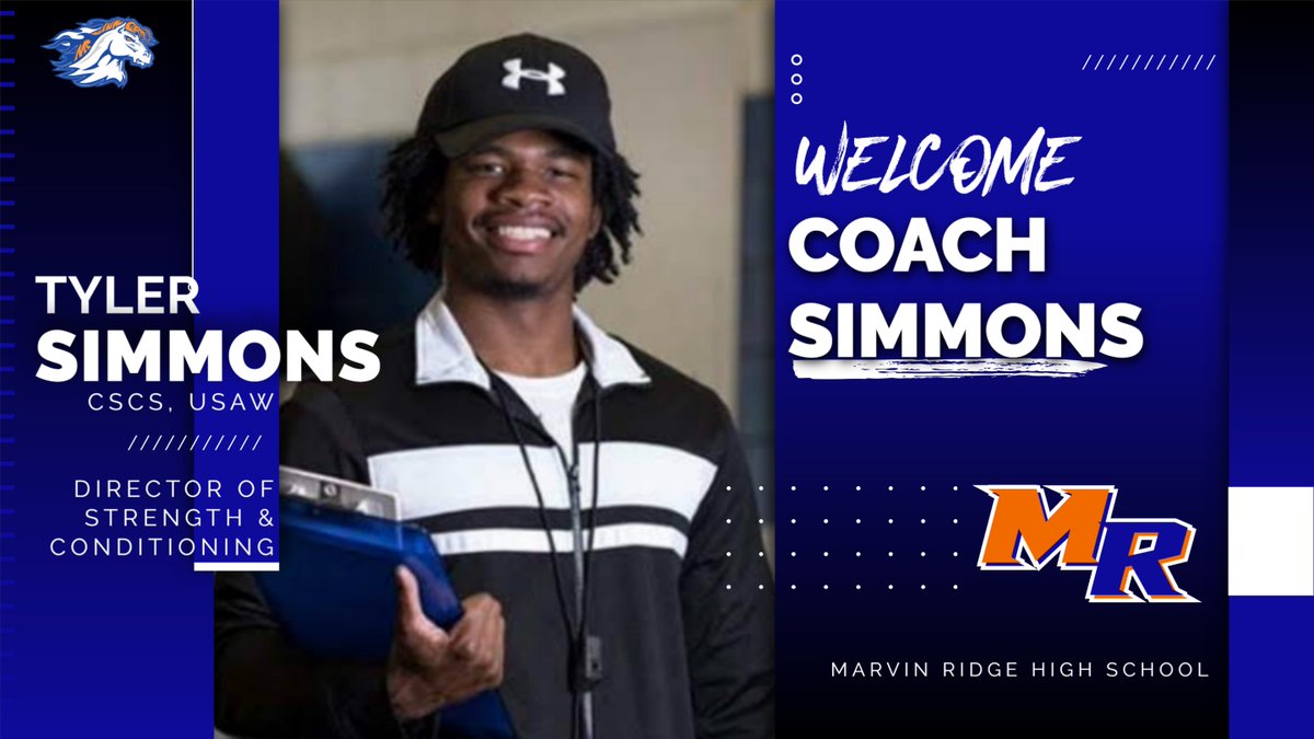 Please welcome Tyler Simmons as our new Director of Strength &amp; Conditioning at Marvin Ridge!  Coach Simmons started with us today &amp; wishing him the best of luck in his new position as a Maverick!
#GOMAVS
@aghoulihan @ucpsncathletics