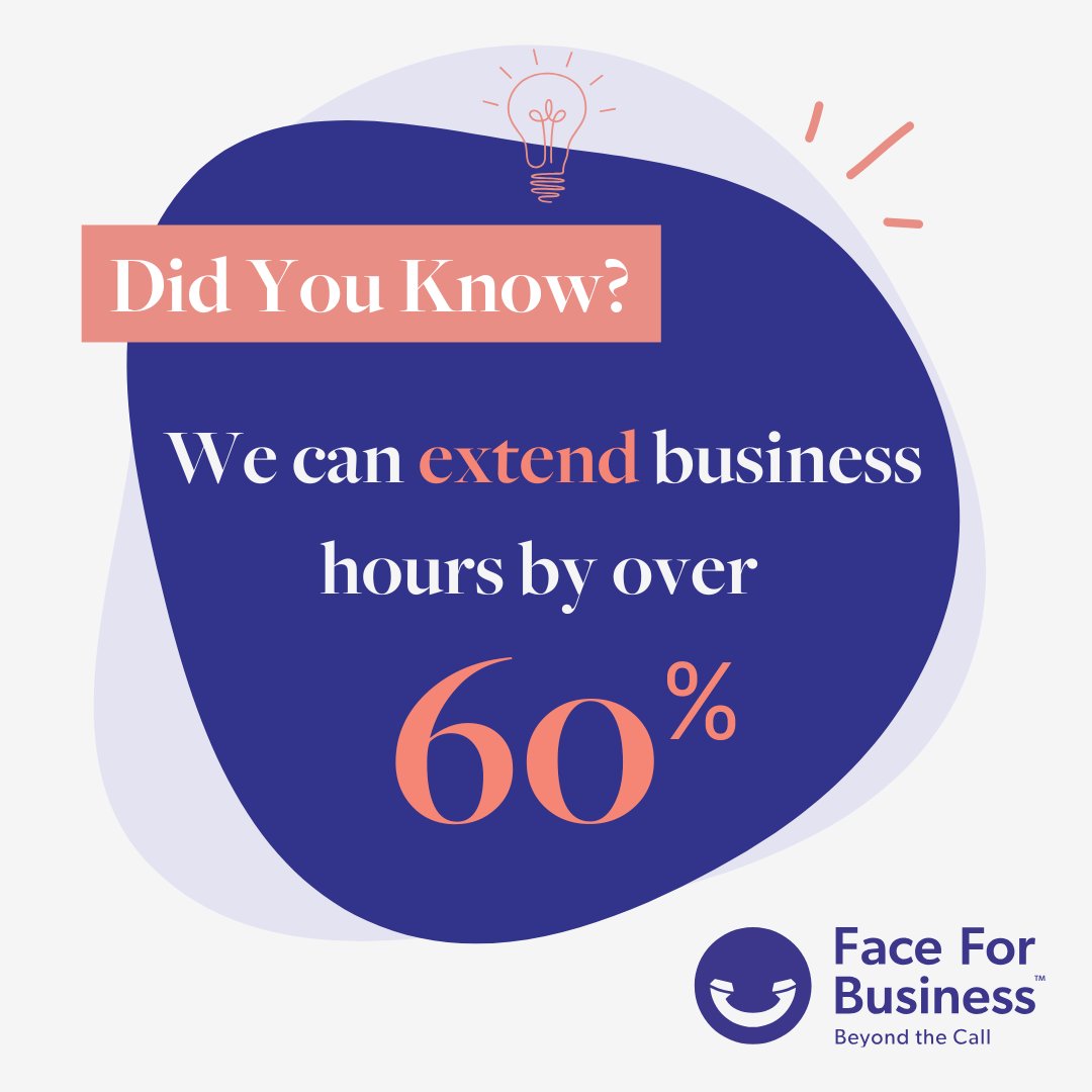 How many more opportunities could you win if you had 60% more time to answer calls?

That's how much extra call answering we can provide with our out-of-hours call answering so you can win more opportunities and provide better customer service for longer.
ffb.co.uk