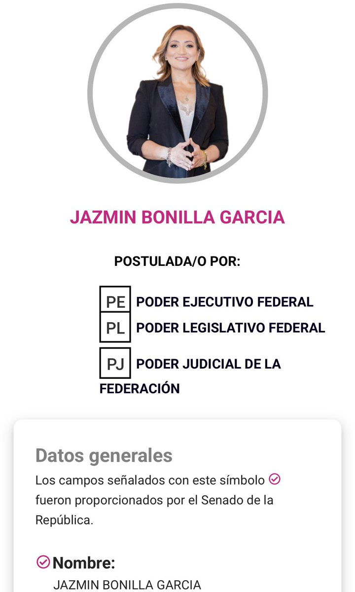 jazminbonillamx's tweet photo. ¿Me conoces? Soy la única candidata postulada para Ministra de la @SCJN por los 3 poderes. 
Conóceme en este vínculo: 

https://t.co/hjbwbbrbJI https://t.co/ywZIsgNWzu