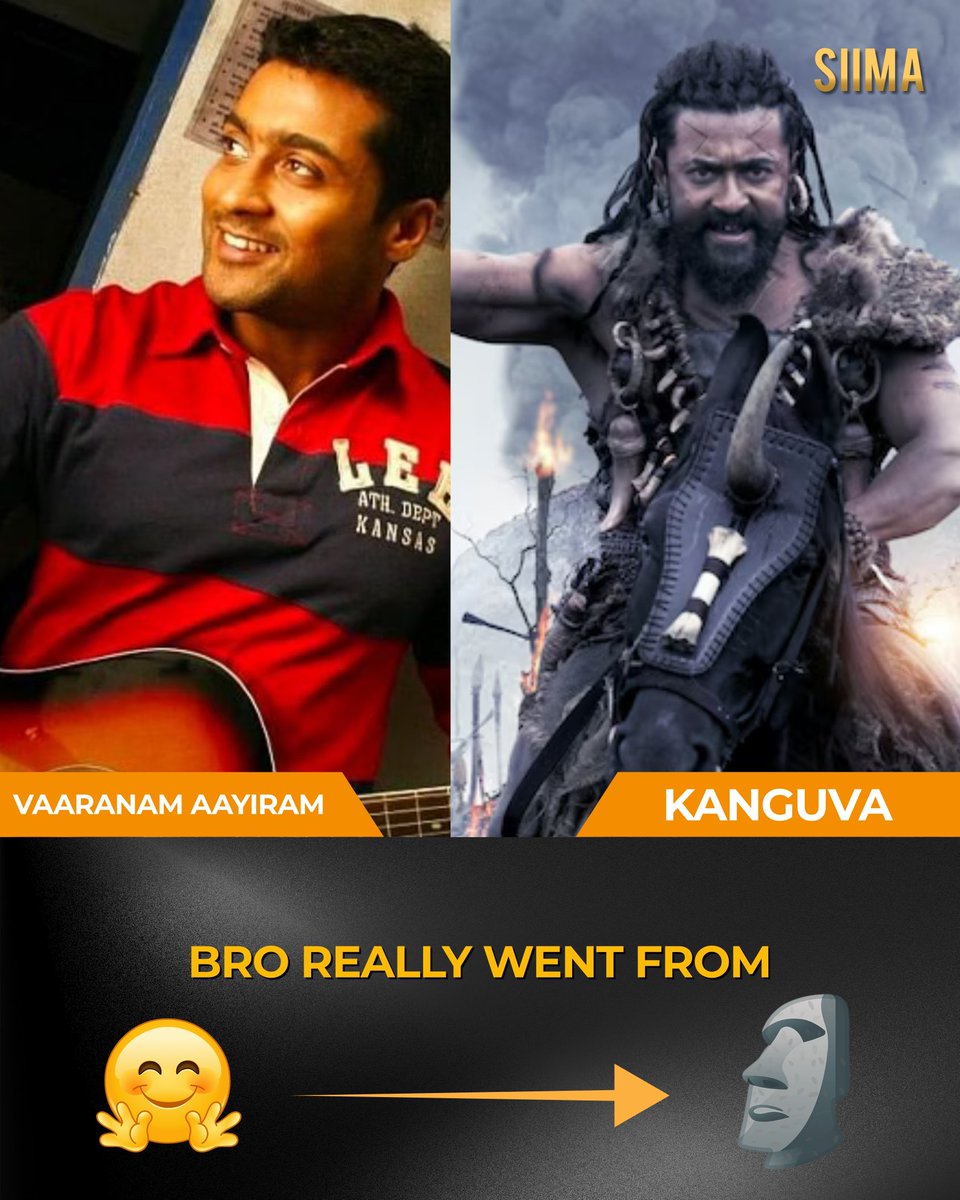 siima's tweet photo. From one extreme to the other — these actors truly redefine versatility.
Swipe through their mind-blowing transformations!
Which one left you speechless? Drop your thoughts in the comments!
@actorvijay @Suriya_offl @alluarjun
#VersatileActors #TransformationGoals #ActorTransformation #Ghilli #Leo #VaaranamAayiram #Kanguva #Arya #Pushpa #UstadHotel #Kurup #Chocolate #Aadujeevitham #MrAndMrsRamachari #KGF #KempeGowda #Max #Magadheera #RRR #SIIMA