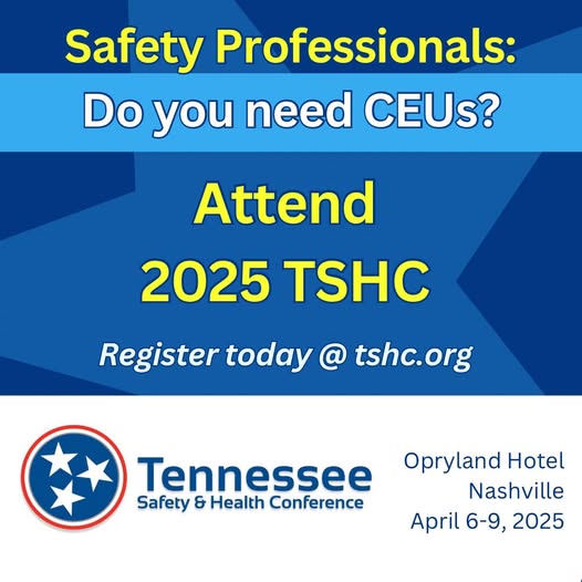 Safety &amp; Health Pros: Need CEUs for recertification? 📚✅ Earn at least 1.5 COC points (CSPs) &amp; 1.5 CM points (CHSTs) at the @TNSafety and Health Conference! Don't miss this opportunity!

📅 April 6-9, 2025
📍 Gaylord Opryland, Nashville

Register now! 👉 TSHC.org