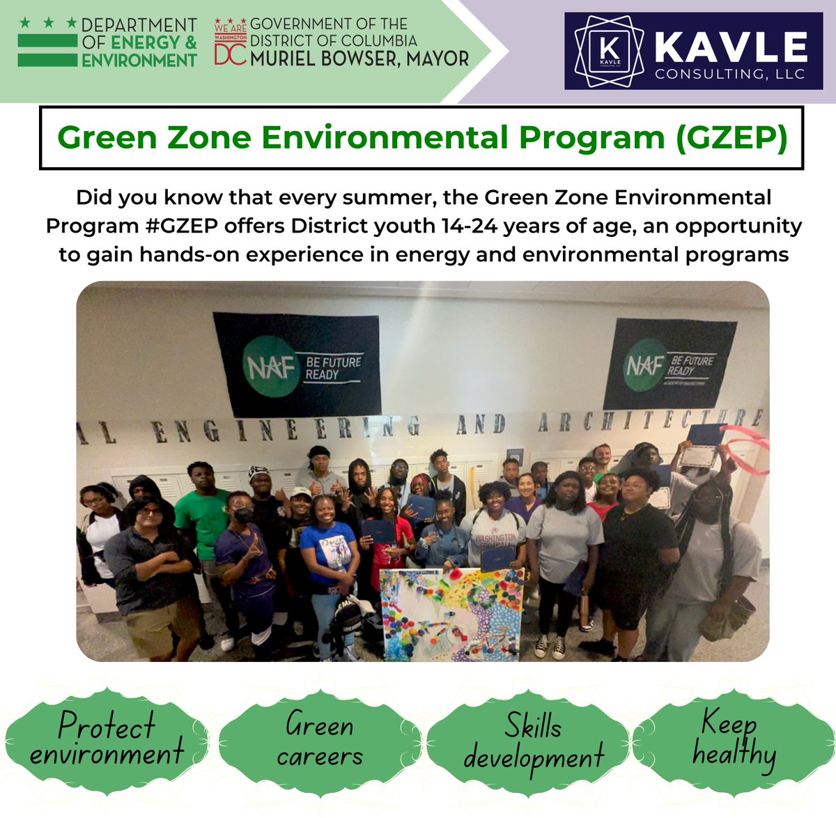 Kavle Consulting (@kavleconsult) on Twitter photo Did you know! Benefits of joining Green Zone Environmental Program #GZEP w/ <a href="/DOEE_DC/">Department of Energy & Environment</a> go beyond summer jobs—participants gain critical skills for green careers in energy, environmental fields & #climatechange🌱✨. The program emphasizes the power of teamwork and #youthleadership. Did you know! Benefits of joining Green Zone Environmental Program #GZEP w/ <a href="/DOEE_DC/">Department of Energy & Environment</a> go beyond summer jobs—participants gain critical skills for green careers in energy, environmental fields & #climatechange🌱✨. The program emphasizes the power of teamwork and #youthleadership.