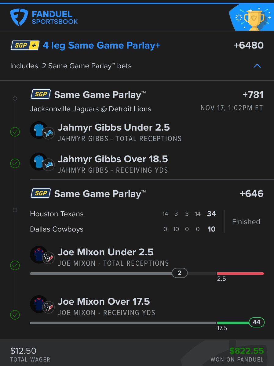 Phanatic024's tweet photo. Betting on the MLB is fun because you can do it every single day but nothing beats betting negative correlation plays on the NFL. Will always remember this one…. https://t.co/F8JTYnNS4u