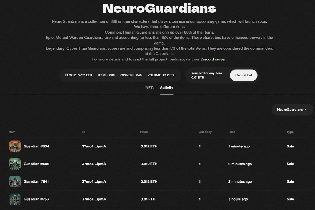 FrankoYoda ๐ ๐ฆฃ (@frankoyodaa) on Twitter photo Just swept <a href="/NeuroGuardians/">NeuroGuardians</a> floor and currently holding 10 of these gaming NFTs!
Why am I bullish on this collection? Because it remains seriously undervalued, and hereโs why:
๐
๐ข๐ฑ๐๐ ๐๐ฎ๐ฉ๐ฉ๐ฅ๐ฒ & ๐
๐๐ข๐ซ ๐๐ข๐ง๐ญ ๐๐ซ๐ข๐๐:
Only 888 NeuroGuardians exist, which is true Just swept <a href="/NeuroGuardians/">NeuroGuardians</a> floor and currently holding 10 of these gaming NFTs!
Why am I bullish on this collection? Because it remains seriously undervalued, and hereโs why:
๐
๐ข๐ฑ๐๐ ๐๐ฎ๐ฉ๐ฉ๐ฅ๐ฒ & ๐
๐๐ข๐ซ ๐๐ข๐ง๐ญ ๐๐ซ๐ข๐๐:
Only 888 NeuroGuardians exist, which is true
