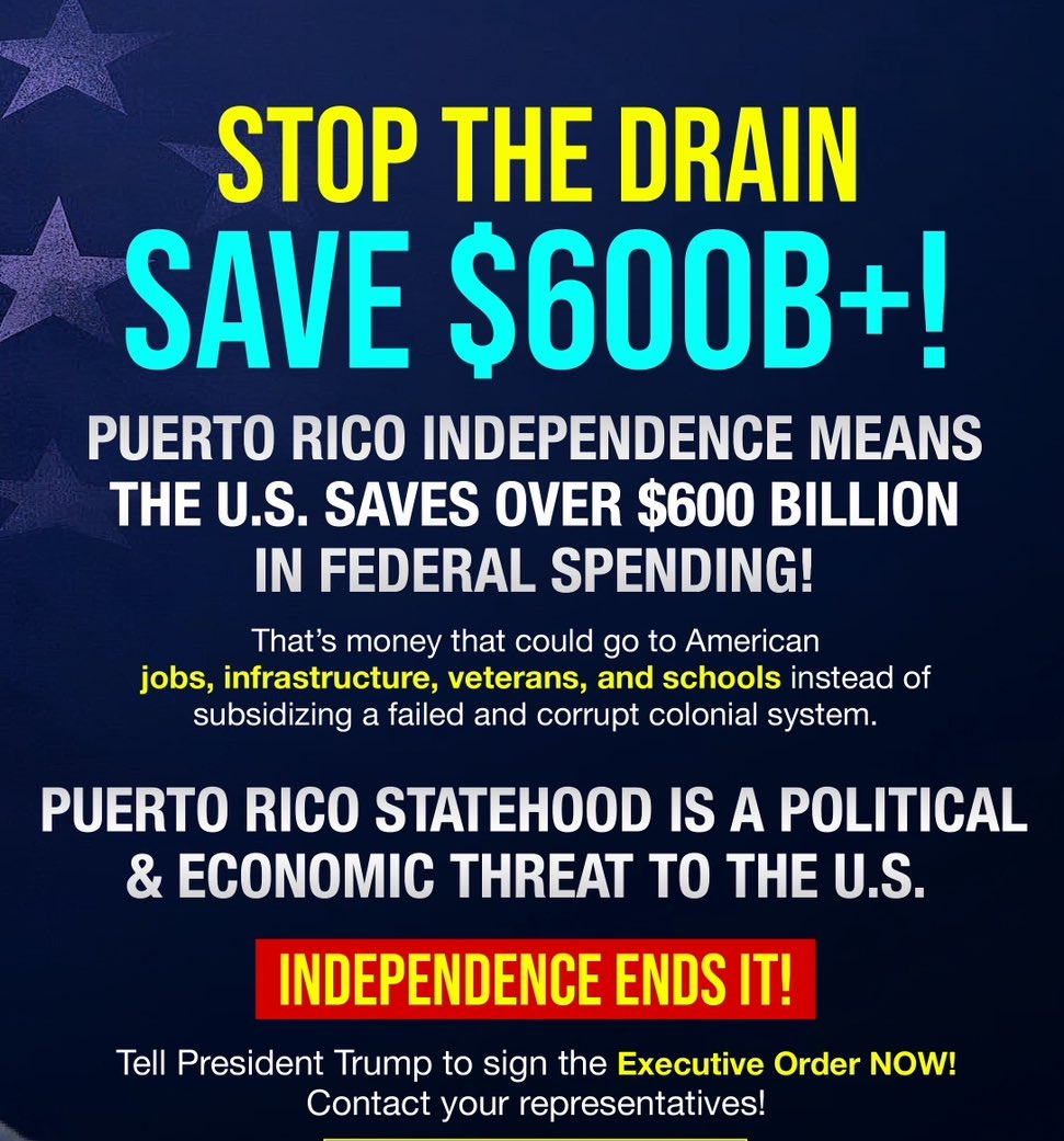 PRexitBook's tweet photo. #StopTheDrain #Save600B
PR Independence is a WIN-WIN for both Puerto Rico & the USA.
@SusieWiles @StephenM @RedState @WorldviewTube @GuntherEagleman @nicksortor @bennyjohnson @RepMcClintock @MikeLeeforUtah @EnergyGOP @StephenDGuschov @Heritage @AmericaFirstNJ https://t.co/NwR6VJGzz9