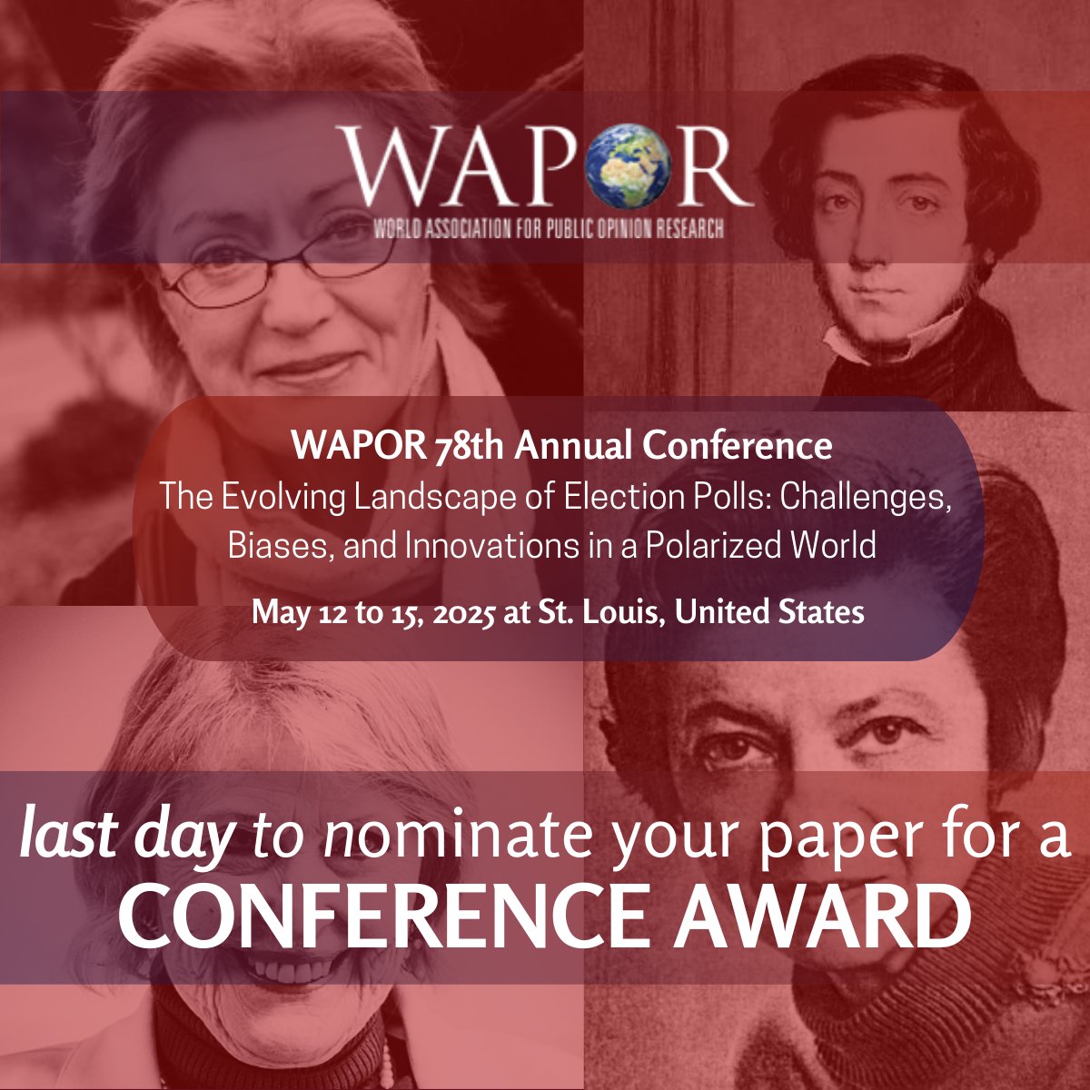 🚨 TODAY is the final day to submit your entry for the WAPOR Awards! 🚨

WAPOR is still accepting submissions for the 78th Annual Conference Awards - don’t miss the chance to compete for prizes of up to $1,500 USD!

🔗 Learn at wapor.org/events/annual-…