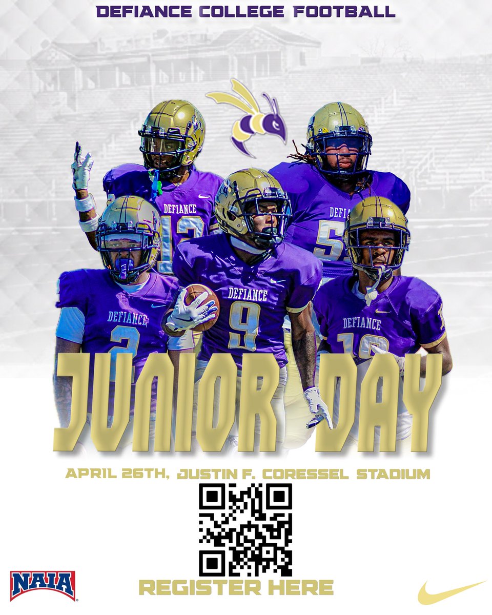 Defiance College Football (@deficollegefb) on Twitter photo DC Football is excited to host the top talented high school juniors on campus April 26th 🏈
#JacketNation
<a href="/DC_Athletics/">Defiance College Athletics</a>
<a href="/defiancecollege/">Defiance College</a> DC Football is excited to host the top talented high school juniors on campus April 26th 🏈
#JacketNation
<a href="/DC_Athletics/">Defiance College Athletics</a>
<a href="/defiancecollege/">Defiance College</a>