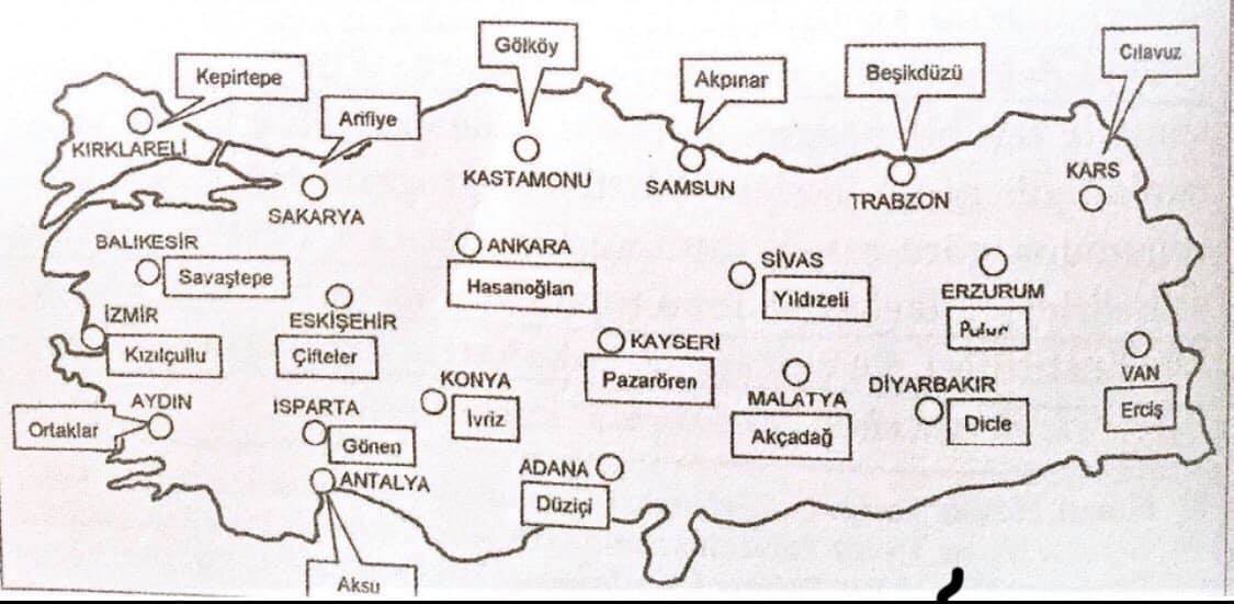 13. Türkiye'de var olmuş köy enstitüleri haritası.