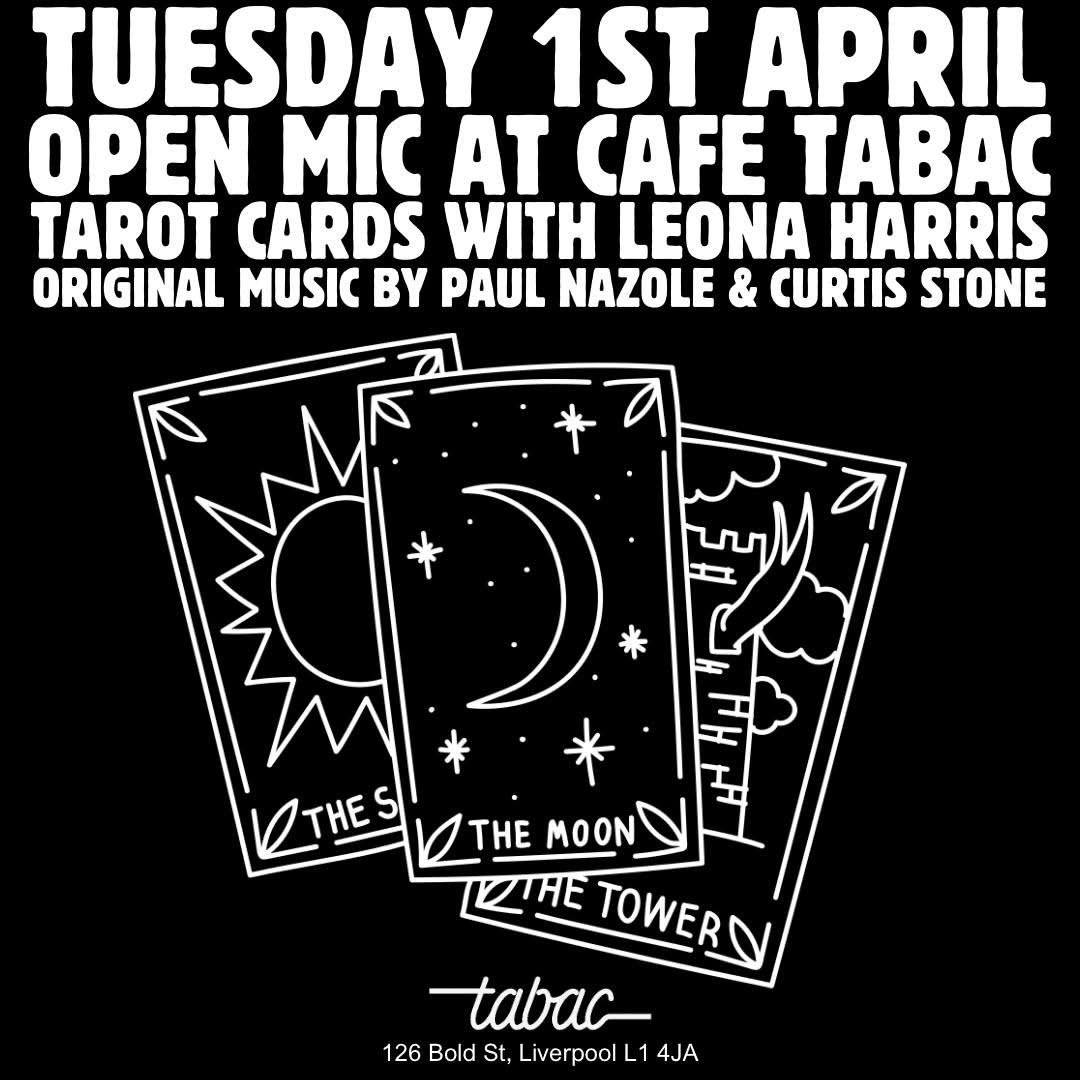 Join us this Tuesday for mystical musings at <a href="/cafetabac/">Cafe Tabac</a> with @soulfriend11 with <a href="/PaulNazMusic/">Paul Nazole</a> 
#liverpoolopenmic <a href="/boldstreet/">Bold Street</a>