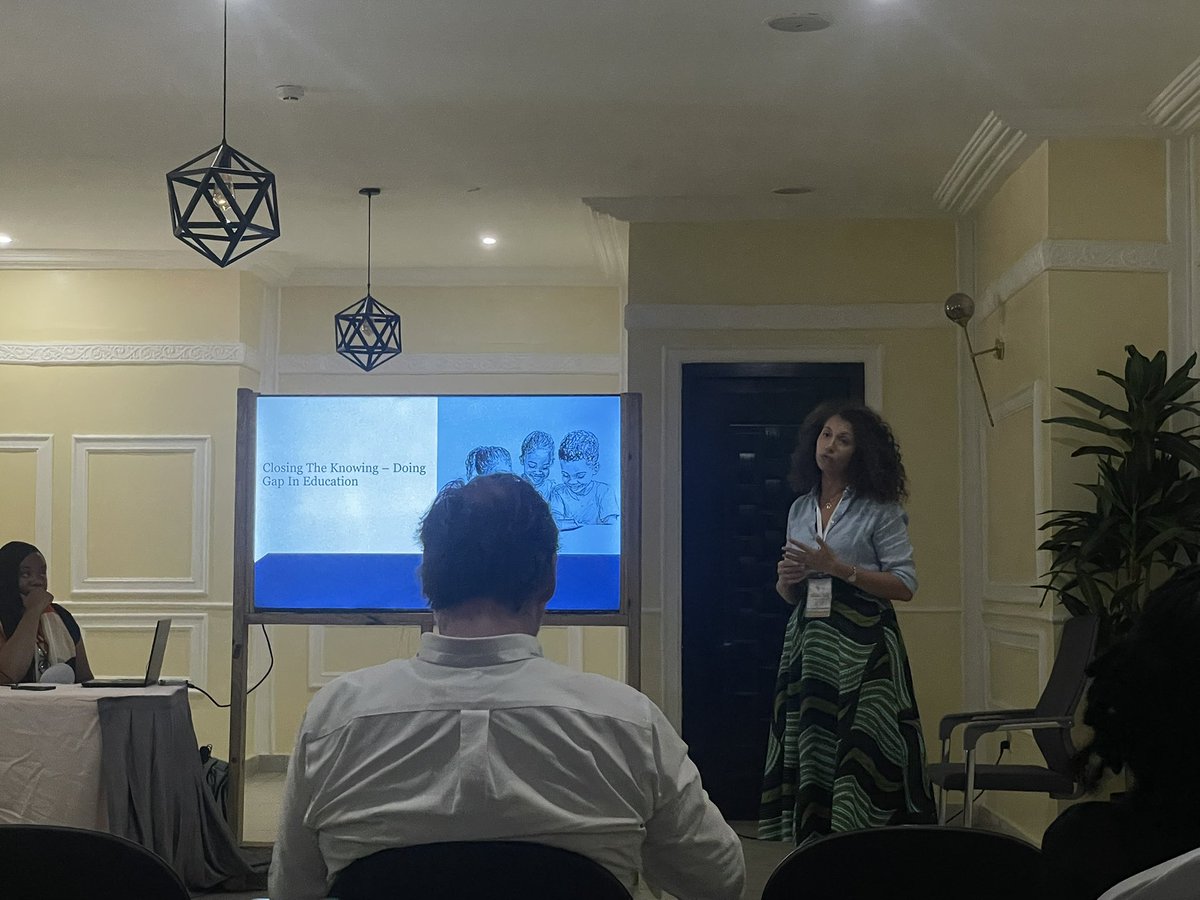 NjumanuhC's tweet photo. Despite increased education research , evidence rarely informs effective policy - why ? 
#Closingtheknowing - Doing gap in education 
@GiuliaDiFi answering at Education Indaba #Limbe #Cameroon @ebase_africa breakout room session Knowledge Mobilisation for Educational Impact https://t.co/Zlq2VpkLFL