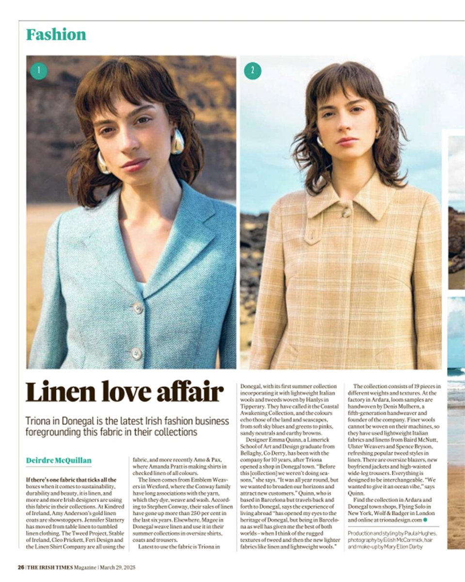 TrionaDesign's tweet image. SS25 | Coastal Awakening | We are so grateful for the incredible support following the unveiling of our newest collection.

A special thank you to Deirdre McQuillan and @IrishTimes  for the wonderful feature over the weekend.

#TrionaSS25 #IrishDesign #CoastalAwakening