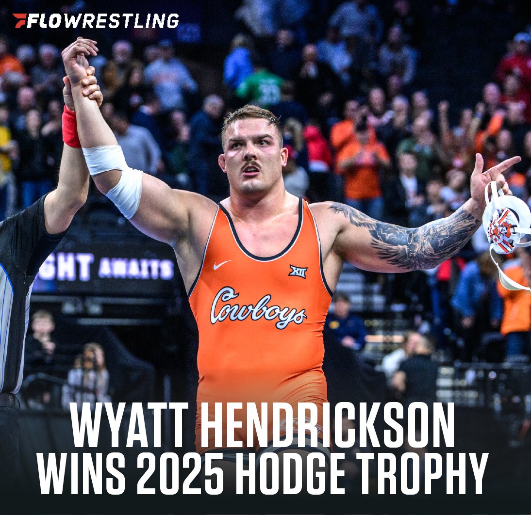 Oklahoma State’s Wyatt Hendrickson caps his unbelievable senior season with a Dan Hodge Trophy, crowning him the nation’s most dominant NCAA wrestler this season! #ncaawrestling