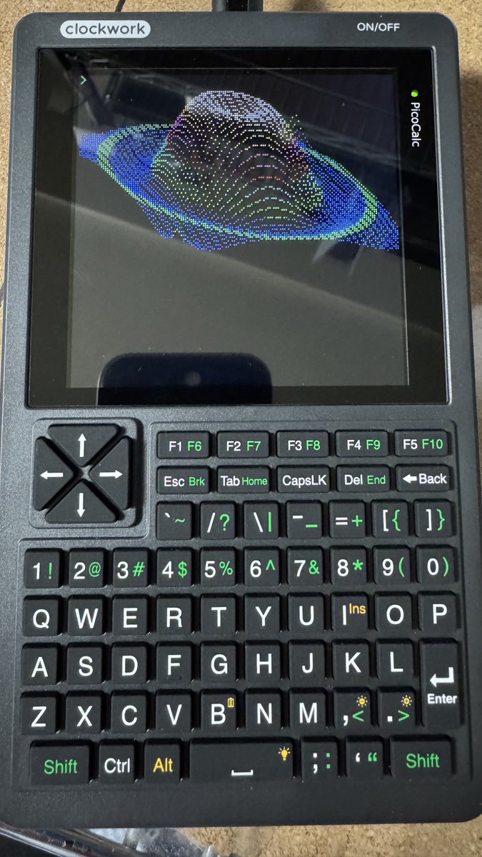 autch's tweet image. とりあえずシリアルからコードを流し込んだメキシカンハット #PicoCalc #ClockworkPi