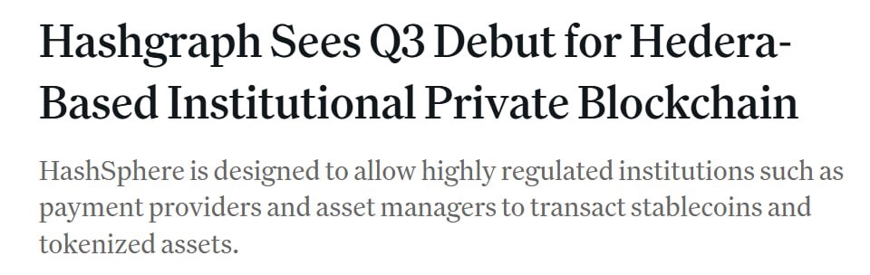 .<a href="/hashgraph/">Hashgraph</a>, the blockchain development firm focusing on the <a href="/hedera/">Hedera</a> $HBAR network, is building a private, permissioned blockchain HashSphere for enterprises in highly regulated industries with plans to debut in the third quarter of 2025.

coindesk.com/tech/2025/03/3…