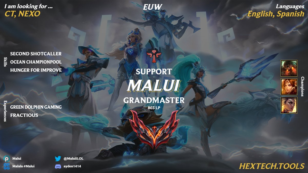 Me pongo en LFT para el siguiente split junto a <a href="/LazarusADC/">Aitor "Lazarus" Algarate</a> . Queremos ir en bloque por la sinergia que tenemos. Nos gustaría jugar Nexo pero también escuchamos ofertas de High CT. 
Se agradece Rts